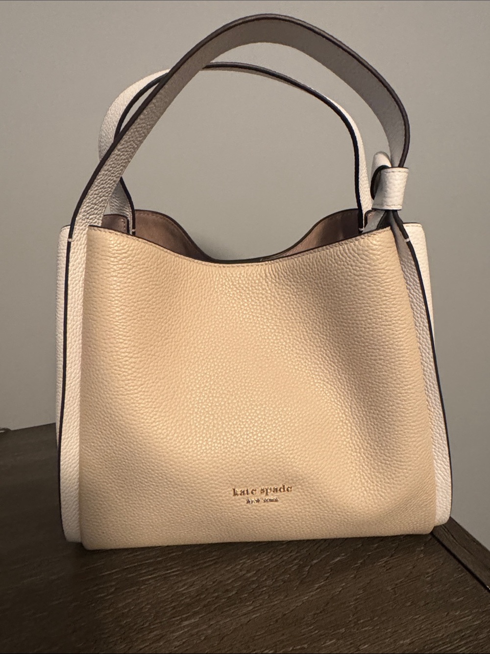 kate spade Two-Tone Cream and White Pebbled Leather Shoulder Bag